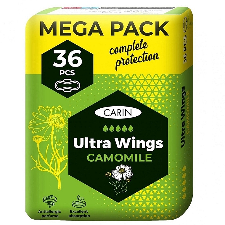 Sanitary Pads, 36 pcs - Carin Ultra Wings Camomile — photo N1