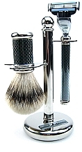 Shaving Set - Golddachs SilverTip Badger, Mach3 Chromed Black (sh/brush + razor + stand) — photo N2