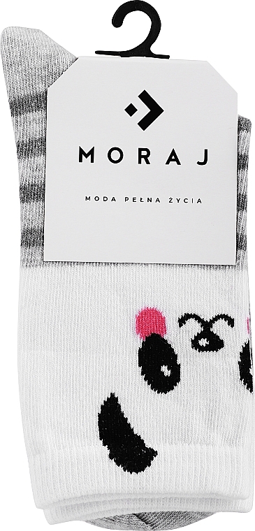 Long Panda Socks, grey striped with panda - Moraj — photo N1