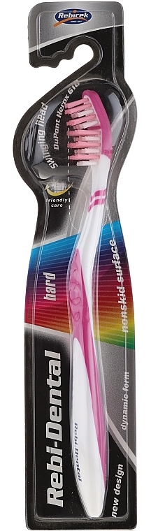 Toothbrush with Stiff Bristles 'Rebi-Dental M44', pink - Mattes — photo N1