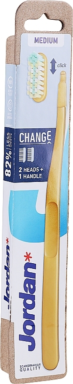 Toothbrush, medium, + 2 heads, yellow - Jordan Change Medium — photo N1