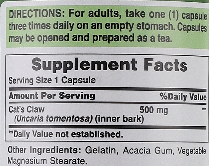 Supplement 'Cat's Claw', 500 mg - Puritan's Pride Cat's Claw — photo N3