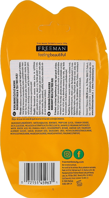 Clay Face Mask "Manuka Honey and Tea Tree Oil" - Freeman Feeling Beautiful Deep Clearing Facial Clay Mask + Cleanser, Manuka Honey + Tea Tree (mini size) — photo N2