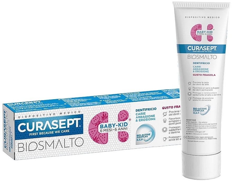 Strawberry Baby Toothpaste - Curaprox Curasept Biosmalto Baby-Kid Caries, Abrasion & Erosion Strawberry — photo N4