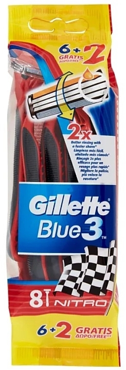  Disposable Shaving Razor Set, 6+2 - Gillette Blue 3 Nitro — photo N1