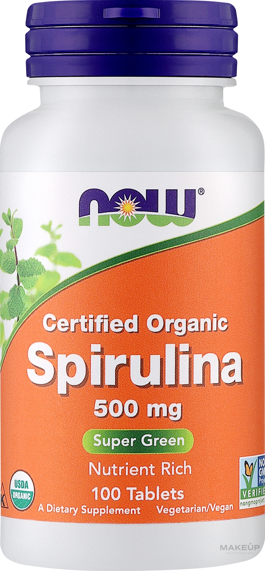 Vegan Supplement "Spirulina" 500mg - Now Foods Certified Organic Spirulina — photo 100 ЊВ.