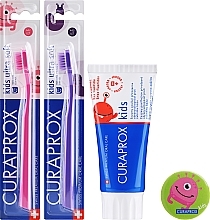 Fragrances, Perfumes, Cosmetics Fluoride-Free Dental Care Set 'Strawberry', purple + pink toothbrush - Curaprox (t/past/60ml + t/br/2pcs)