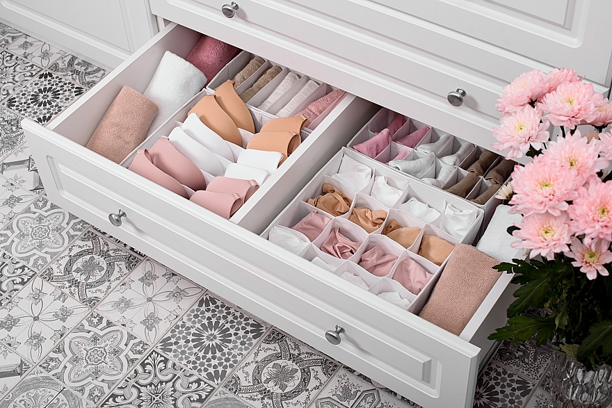 Storage Organiser with 12 Compartments 'Home', white 30x15x10 cm - MAKEUP Drawer Underwear Organizer White — photo N3