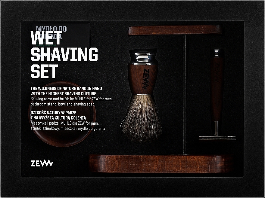 Set - Zew For Men Wet Shaving Set (soap/85ml + razor/1psc + sh/brush/1pcs + sh/cup/1pcs + sh/stand/1pcs) — photo N1