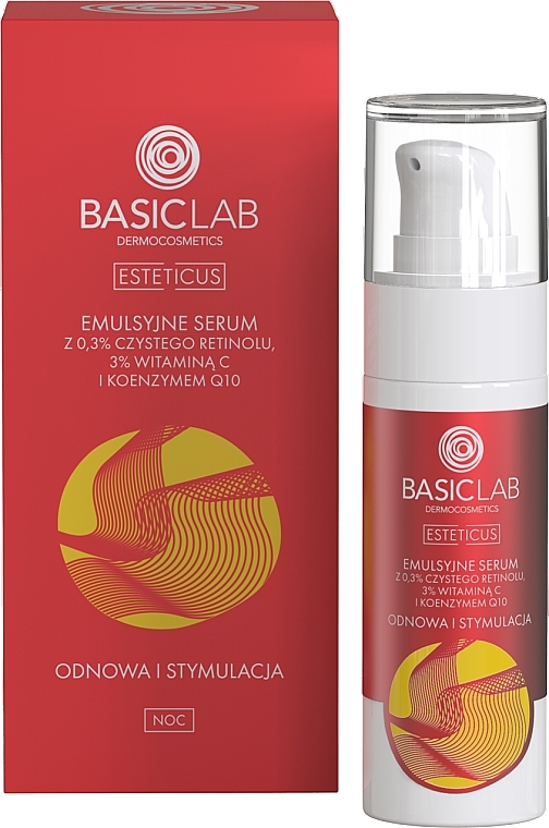 Renewal & Stimulation Facial Serum with 0.3% Pure Retinol, 3% Vitamin C & Coenzyme Q10 - BasicLab Dermocosmetics Esteticus — photo N2