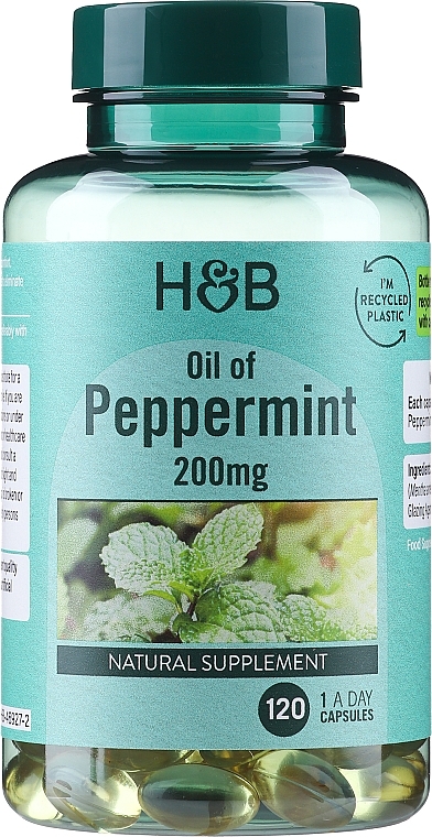 Food Supplement "Peppermint Oil" - Holland & Barrett Extra Strength Oil of Peppermint 200mg — photo N2