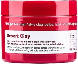 Fragrances, Perfumes, Cosmetics Hair Styling Clay-Wax - Recipe for Men Desert Clay Wax