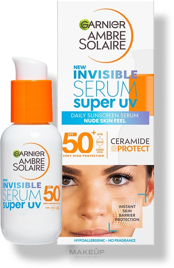 Sunscreen Face Serum - Garnier Ambre Solaire Invisible Serum Spf50 — photo 30 ml