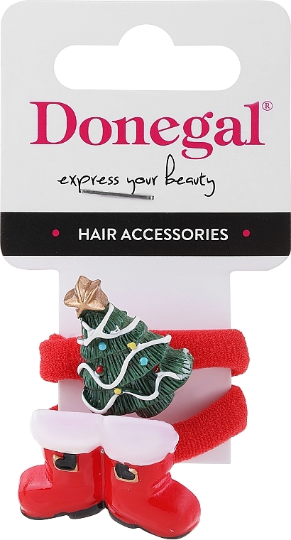 Hair Ties FA-5739, 2 pcs., red boots, Christmas tree - Donegal — photo N1