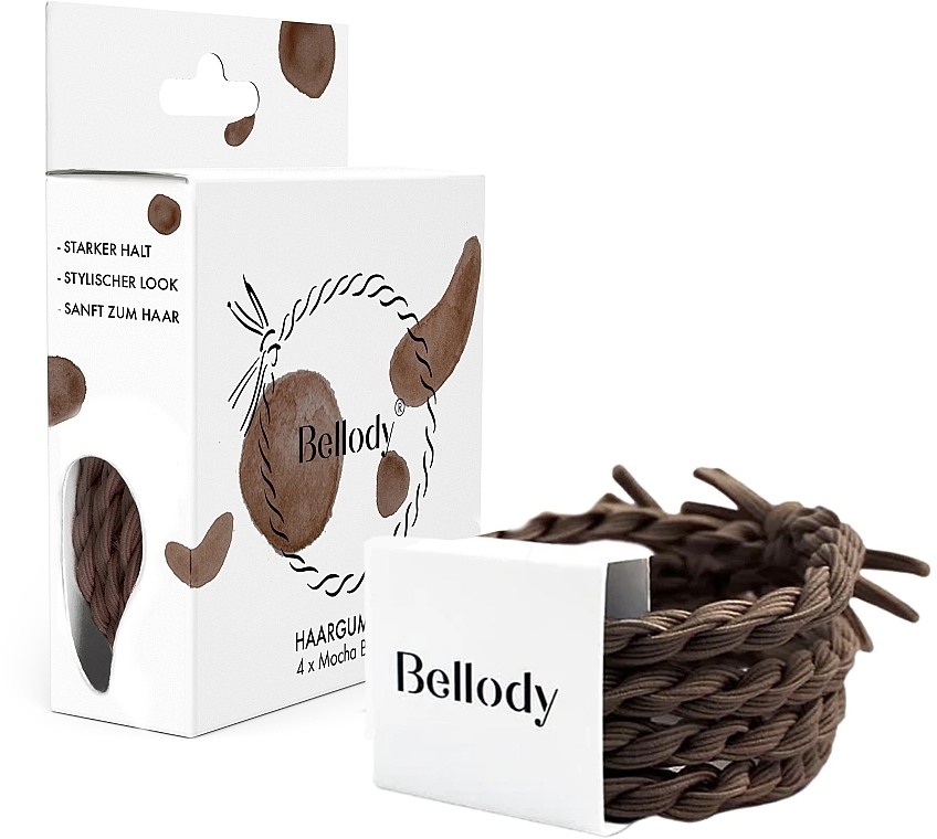 Elastic Hair Band, mocha brown, 4 pcs - Bellody Original Hair Ties — photo N1