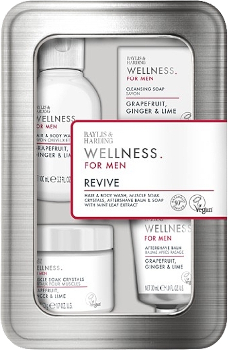 Set - Baylis & Harding Wellness For Men His Essential Wellbeing Gift Set (sh/gel/100ml + ash/balm/30ml + soap/25g + crystal/50g) — photo N1