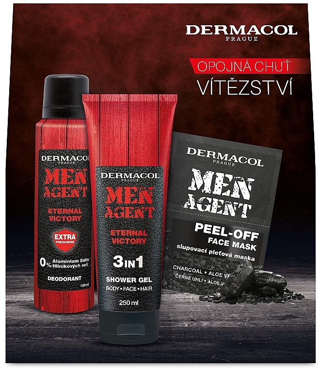 Set - Dermacol Men Agent Set (sh/gel/250ml + f/mask/2x7.5ml + deo/150ml) — photo N1