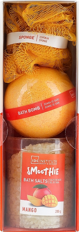 Set - IDC Institute Smoothie Mango Set (bath/ball/140g + sponge/1pcs + salt/200g) — photo N1