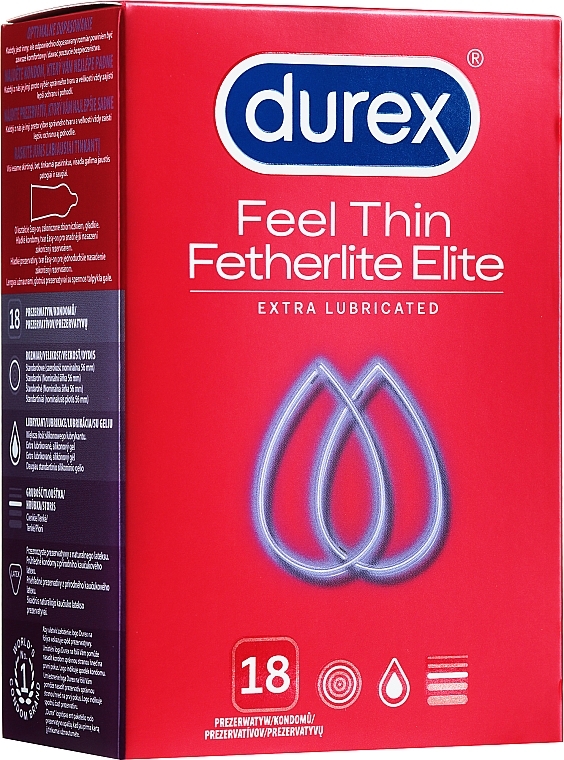 Condoms, 18 pcs - Durex Feel Thin Fetherlite Elite Extra Lubricated — photo N1