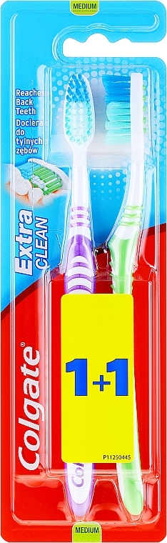 Medium Hard Toothbrush "Extra Clean", green+purple - Colgate Extra Clean Medium — photo N6