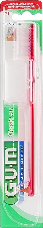 Classic 411 Toothbrush, soft, red - G.U.M Soft Regular Toothbrush — photo N1