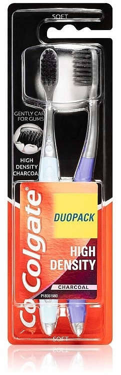 Toothbrush Set, soft, blue + purple - Colgate High Density Charcoal — photo N1