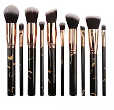 Makeup Brushes, black-gold, 10 pcs - Lewer Brushes 10 Black Gold With Fel-tip Pens — photo N1