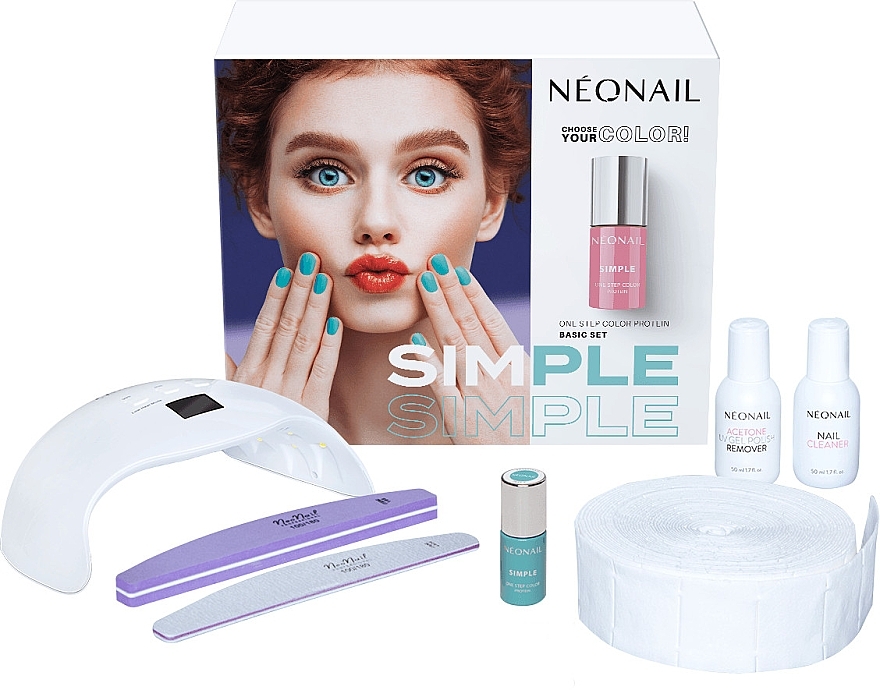 Set - NeoNail Professional Simple One Step Basic Starter Set (n/polish/7.2g + lamp + n/cln/50ml + rem/50ml + accessories) — photo N1