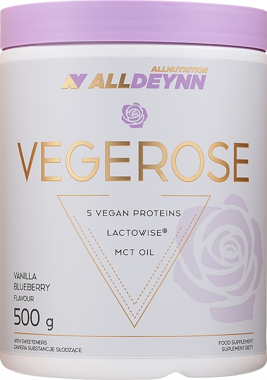 5 Vegan Proteins - Vanilla Blueberry Flavour - AllNutrition AllDeynn VegeRose Vanilla Blueberry — photo N1