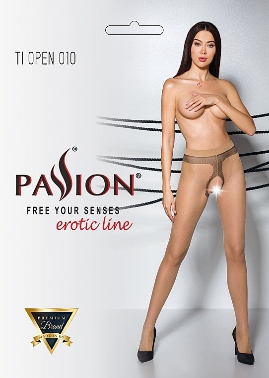 Erotic Tights with Cutout 'Tiopen' 010, 20 Den, beige - Passion — photo N1