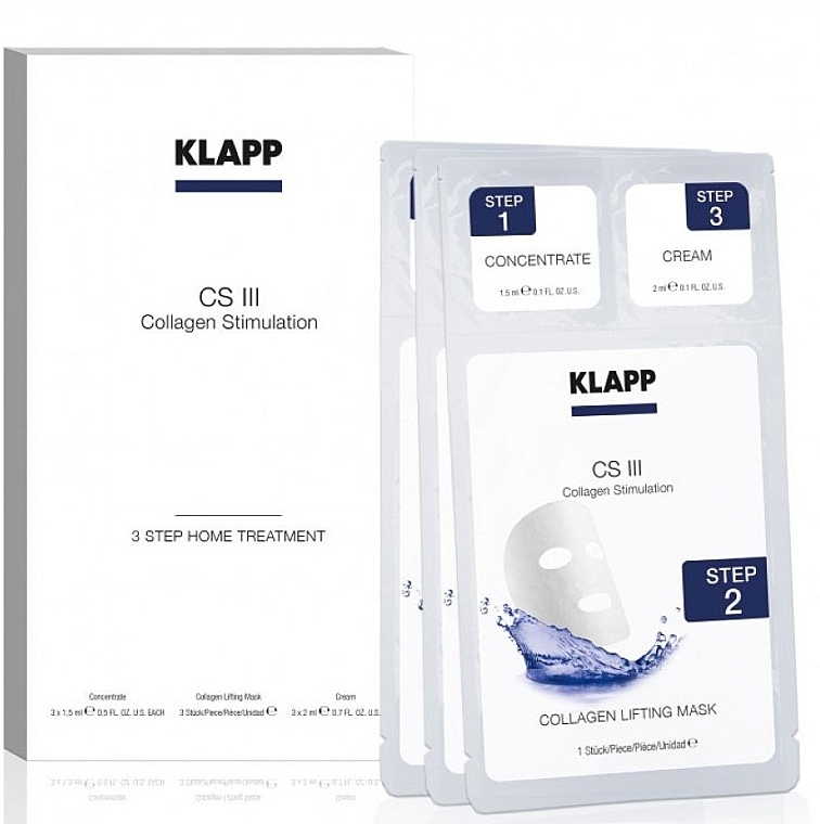 Home Treatment Set "Collagen Stimulation" - Klapp CS III Home Treatment (concentrate/3x1,5ml + mask/3pcs + cream/3x2ml) — photo N1