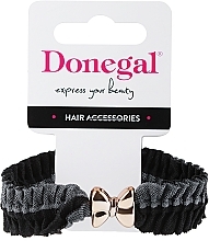 Hair Tie, FA-5653, black/grey with a bow - Donegal — photo N1