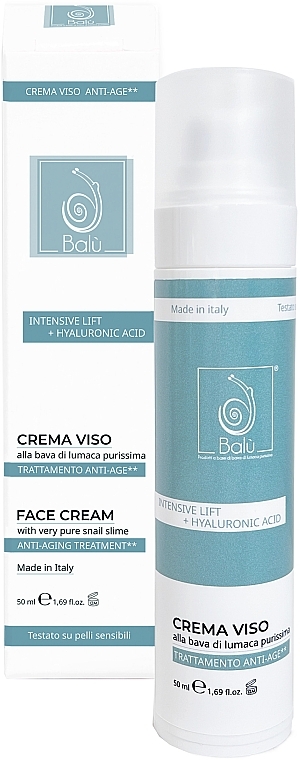 Face Cream with Hyaluronic Acid & Snail Mucus - Balu Intensive Lift+ Hyaluronic Acid Face Cream With Very Pure Snail Slime — photo N1