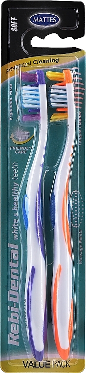 M56 Toothbrush, soft, 2 pcs, purple and orange - Mattes Rebi-Dental — photo N3