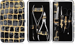 Manicure Set, 7 tools, grey crocodile with gold, 77904AA - SPL — photo N2