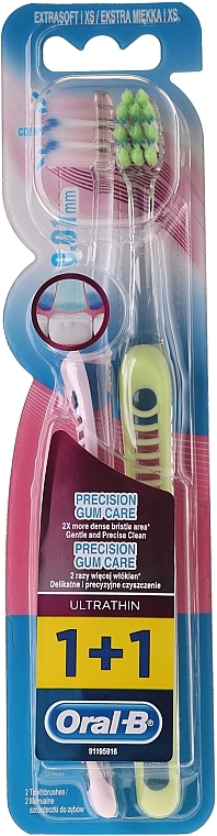 Toothbrush Set Extra Soft, pink & light green - Oral-B Ultrathin Precision Gum Care Extra Soft — photo N2