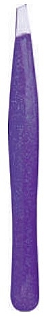 Slanted Tweezers, stainless steel, 9.2 cm, shiny purple, in blister - Titania — photo N2