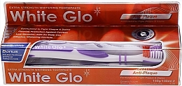 Fragrances, Perfumes, Cosmetics Set "Anti-Plaque" with white-purple toothbrush - White Glo Anti-Plaque (t/paste/100ml + t/brush/1 + dental/flosser/1)