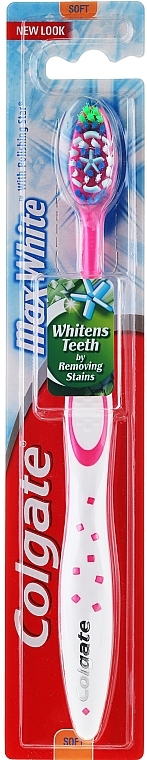 Soft Toothbrush "Max White", white & pink - Colgate Max White Soft With Polishing Star — photo N1