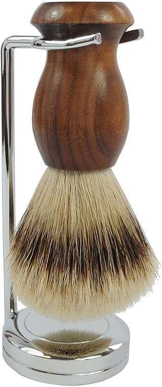 Badger Bristles Shaving Brush with Silver Tip, chrome - Golddachs Brush & Stand, Silver Tip Badger, Nut Wood, Chrom — photo N1