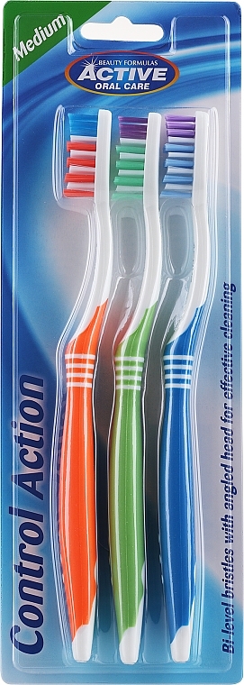 Toothbrush Set, orange, green, blue - Beauty Formulas Control Action Toothbrush — photo N1