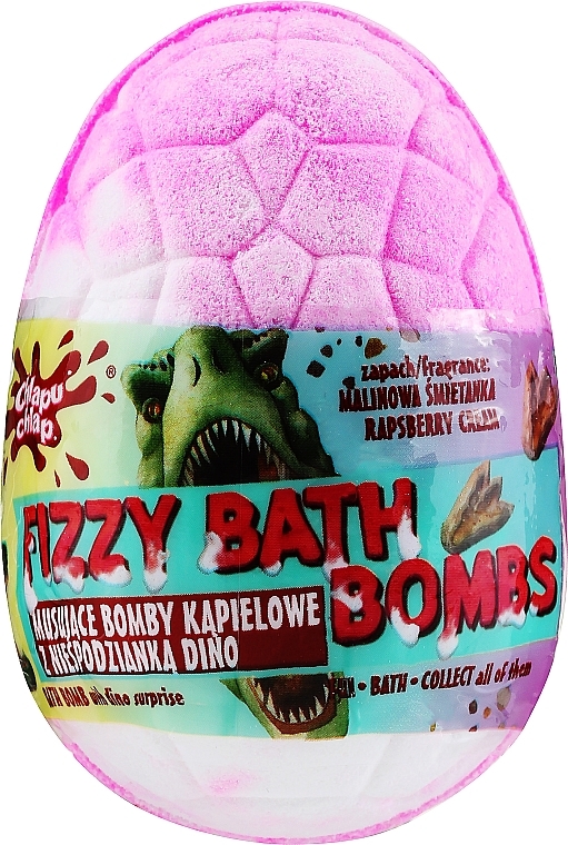 Dino Bath Bomb with Surprise, pink with raspberry scent - Chlapu Chlap Dino Raspberry Cream Fizzy Bath Bombs — photo N1