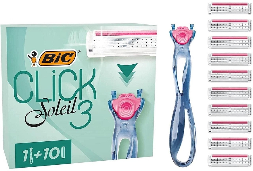 Women Razor with 10 Refill Cassettes - Bic Click 3 Soleil Bundle Pack — photo N1