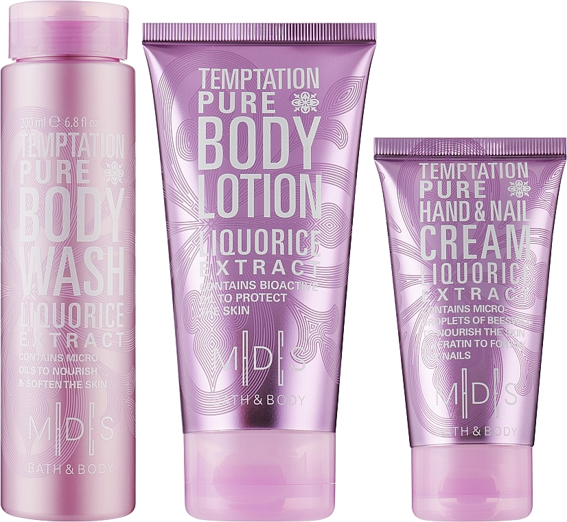 Set "The Temptation of Purity" - Mades Cosmetics M|D|S Bath & Body-Temptation Pure beauty trio (sh/gel/200ml + b/lot/150ml + h/cr/75ml) — photo N2