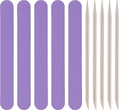 Disposable Set, purple nail file 180/240 and 5 orange sticks - Tufi Profi Premium — photo N1