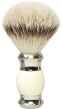 Badger Hair Shaving Brush, polymer handle, silver beige - Golddachs Shaving Brush Finest Badger Polymer Handle Beige Silver — photo N1