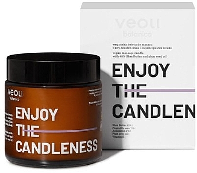 Vegan Body Massage Candle with 40% Shea Butter & Plum Kernel Oil - Veoli Botanica Enjoy The Candleness — photo N1