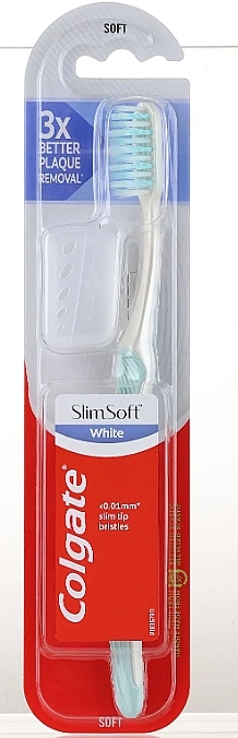 Toothbrush, soft, turquoise 2 - Colgate Slim Soft White 0.01 mm — photo N1