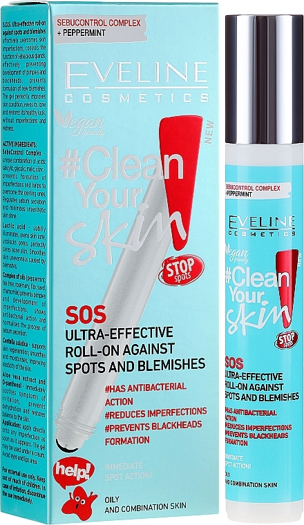 Roll-On Gel - Eveline Cosmetics #Clean Your Skin SOS Ultra-Effective Roll-On Against Spots And Blemishes — photo N1