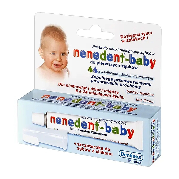 Fluoride-Free Children's Toothpaste with Silicone Brush - Dentinox Nenedent Baby Toothpaste — photo N2